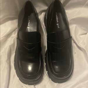 Madden Girl Black Glossy Lug Sole Loafers
